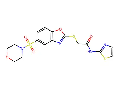 2-[[5-(4-Morpholinylsulfonyl)-2-benzoxazolyl]thio]-N-2-thiazolylacetamide structure