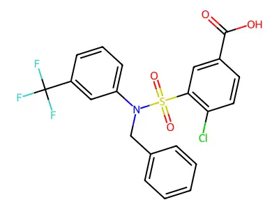 3-[Benzyl-(3-trifluoromethyl-phenyl)-sulfamoyl]-4-chloro-benzoic acid structure