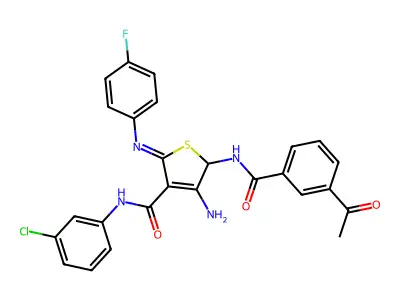 5-[(3-Acetylbenzoyl)amino]-N-(3-chlorophenyl)-2-[(4-fluorophenyl)amino]-4,5-dihydro-4-imino-3-thiophenecarboxamide structure