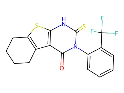 5-Sulfanyl-4-[2-(trifluoromethyl)phenyl]-8-thia-4,6-diazatricyclo[7.4.0.0,2,7]trideca-1(9),2(7),5-trien-3-one structure