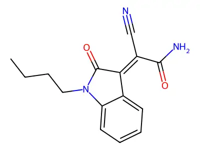2-(1-butyl-2-oxo-2,3-dihydro-1H-indol-3-ylidene)-2-cyanoacetamide structure