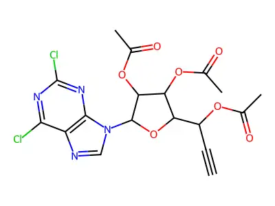 2,6-Dichloro-9-(2,3,5-tri-O-acetyl-6,7-dideoxyhept-6-ynofuranosyl)-9H-purine structure