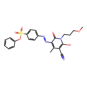 Benzenesulfonic acid, 4-[[5-cyano-1,6-dihydro-2-hydroxy-1-(3-methoxypropyl)-4-methyl-6-oxo-3-pyridinyl]azo]-, phenyl ester structure