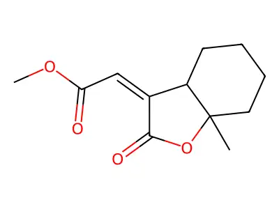 methyl 2-(7a-methyl-2-oxo-4,5,6,7-tetrahydro-3aH-1-benzofuran-3-ylidene)acetate structure