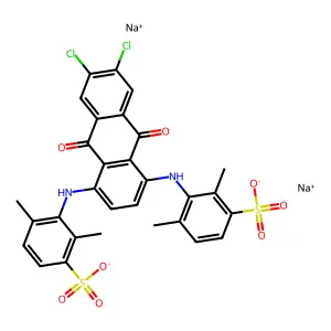 Benzenesulfonic acid, 3(or 4)-((6,7-dichloro-4-((2,6-dimethylsulfophenyl)amino)-9,10-dihydro-9,10-dioxo-1-anthracenyl)amino)-2,4(or 3,5)-dimethyl-, disodium salt structure
