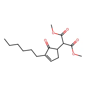Propanedioic acid, 2-(3-hexyl-2-oxo-3-cyclopenten-1-yl)-, 1,3-dimethyl ester structure