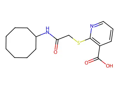 2-[2-(Cyclooctylamino)-2-oxoethyl]sulfanylpyridine-3-carboxylic acid structure