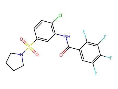 N-(2-chloro-5-pyrrolidin-1-ylsulfonylphenyl)-2,3,4,5-tetrafluorobenzamide structure