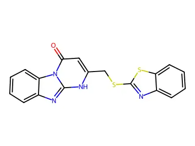 2-[(1,3-benzothiazol-2-ylthio)methyl]pyrimido[1,2-a]benzimidazol-4(1H)-one structure
