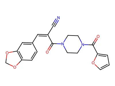 3-(1,3-dioxaindan-5-yl)-2-[4-(furan-2-carbonyl)piperazine-1-carbonyl]prop-2-enenitrile structure