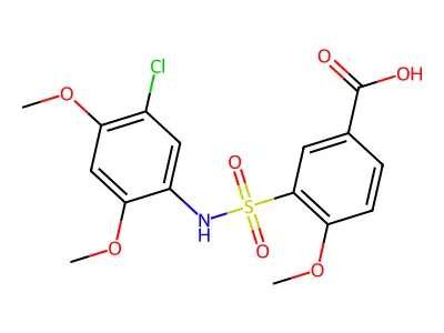 3-[(5-Chloro-2,4-dimethoxyphenyl)sulfamoyl]-4-methoxybenzoic acid structure