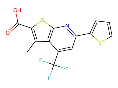 3-methyl-6-(thiophen-2-yl)-4-(trifluoromethyl)thieno[2,3-b]pyridine-2-carboxylic acid structure