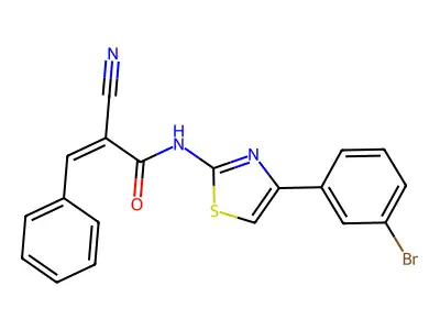 (Z)-N-[4-(3-bromophenyl)-1,3-thiazol-2-yl]-2-cyano-3-phenylprop-2-enamide structure