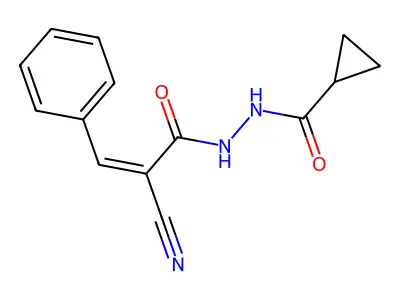 2-cyano-N'-cyclopropanecarbonyl-3-phenylprop-2-enehydrazide structure