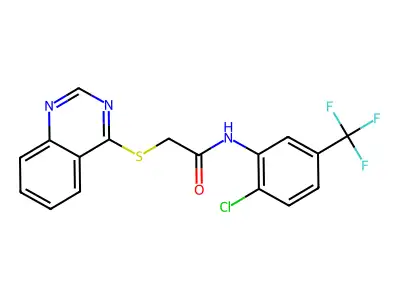 N-(2-chloro-5-(trifluoromethyl)phenyl)-2-(quinazolin-4-ylthio)acetamide structure