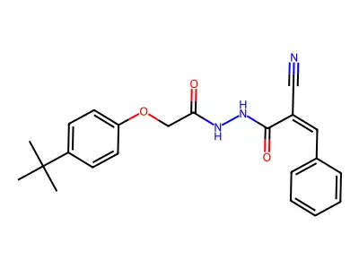 N'-[2-(4-tert-butylphenoxy)acetyl]-2-cyano-3-phenylprop-2-enehydrazide structure