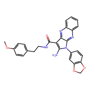 2-amino-1-(1,3-benzodioxol-5-yl)-N-[2-(4-methoxyphenyl)ethyl]-1H-pyrrolo[2,3-b]quinoxaline-3-carboxamide structure