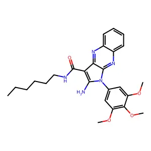 2-amino-N-hexyl-1-(3,4,5-trimethoxyphenyl)-1H-pyrrolo[2,3-b]quinoxaline-3-carboxamide structure