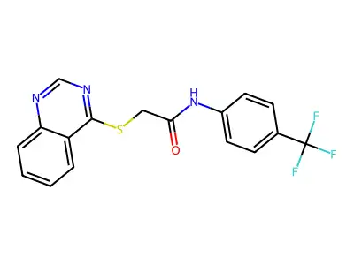 2-(quinazolin-4-ylthio)-N-(4-(trifluoromethyl)phenyl)acetamide structure