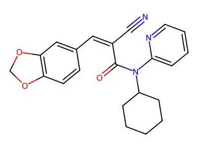 3-(1,3-benzodioxol-5-yl)-2-cyano-N-cyclohexyl-N-pyridin-2-ylprop-2-enamide structure