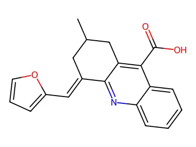 4-(Furan-2-ylmethylene)-2-methyl-1,2,3,4-tetrahydroacridine-9-carboxylic acid structure