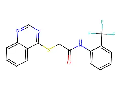 2-(quinazolin-4-ylthio)-N-(2-(trifluoromethyl)phenyl)acetamide structure