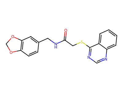N-(1,3-benzodioxol-5-ylmethyl)-2-quinazolin-4-ylsulfanylacetamide structure