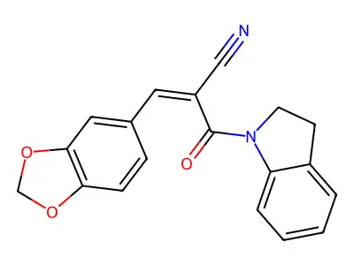 3-(1,3-dioxaindan-5-yl)-2-(2,3-dihydro-1H-indole-1-carbonyl)prop-2-enenitrile structure