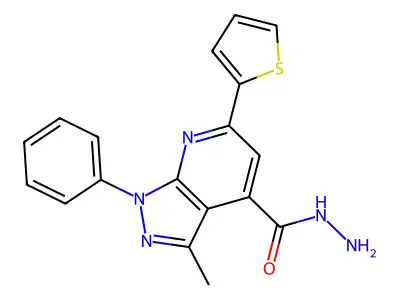 3-methyl-1-phenyl-6-(thiophen-2-yl)-1H-pyrazolo[3,4-b]pyridine-4-carbohydrazide structure
