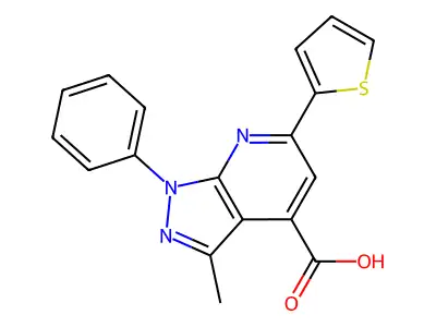 3-methyl-1-phenyl-6-(thiophen-2-yl)-1H-pyrazolo(3,4-b)pyridine-4-carboxylic acid structure