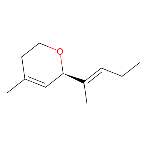 2H-Pyran, 5,6-dihydro-4-methyl-2-(1-methyl-1-buten-1-yl)- structure