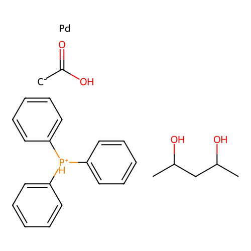 Acetic acid;palladium;pentane-2,4-diol;triphenylphosphanium structure