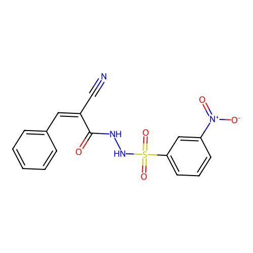 2-cyano-N'-(3-nitrophenyl)sulfonyl-3-phenylprop-2-enehydrazide structure