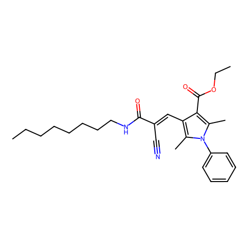 Ethyl 4-[2-cyano-2-(octylcarbamoyl)ethenyl]-2,5-dimethyl-1-phenyl-pyrrole-3-carboxylate structure
