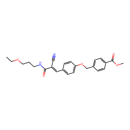 methyl 4-[(4-{2-cyano-2-[(3-ethoxypropyl)carbamoyl]eth-1-en-1-yl}phenoxy)methyl]benzoate structure