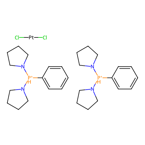 Dichloroplatinum;bis(phenyl(dipyrrolidin-1-yl)phosphanium) structure