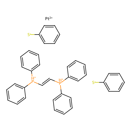 Benzenethiolate;2-diphenylphosphaniumylethenyl(diphenyl)phosphanium;platinum(2+) structure