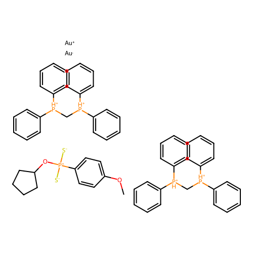 Chemical Compound (C62H64Au2O2P5S2+4) structure