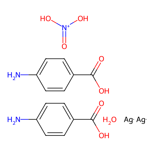 Bis(4-aminobenzoic acid);dihydroxy(oxo)azanium;silver;hydrate structure