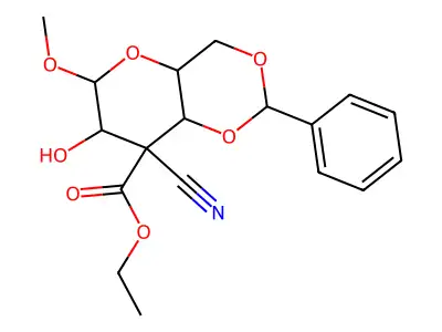 Ethyl 2-cyano-3-hydroxy-4-methoxy-9-phenyl-5,8,10-trioxabicyclo[4.4.0]decane-2-carboxylate structure