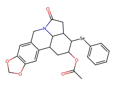 5-Oxo-3-(phenylselanyl)-2,3,3a,4,5,7,12b,12c-octahydro-1H,10H-[1,3]dioxolo[4,5-j]pyrrolo[3,2,1-de]phenanthridin-2-yl acetate structure