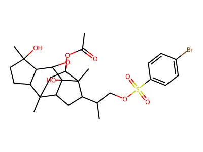 3-{1-[(4-Bromobenzene-1-sulfonyl)oxy]propan-2-yl}-8,8c-dihydroxy-2a,5,8-trimethyldodecahydro-2H-2,5-methano-s-indaceno[8,1-bc]furan-2-yl acetate structure