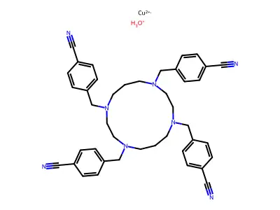 copper,oxidanium,4-[[4,8,11-tris[(4-cyanophenyl)methyl]-1,4,8,11-tetrazacyclotetradec-1-yl]methyl]benzonitrile structure
