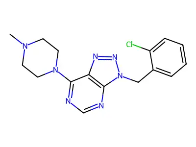 3-(2-chlorobenzyl)-7-(4-methyl-1-piperazinyl)-3H-[1,2,3]triazolo[4,5-d]pyrimidine structure