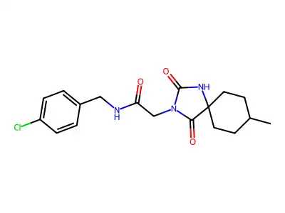 N-[(4-chlorophenyl)methyl]-2-(8-methyl-2,4-dioxo-1,3-diazaspiro[4.5]decan-3-yl)acetamide structure