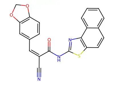 (Z)-3-(1,3-Benzodioxol-5-yl)-N-benzo[e][1,3]benzothiazol-2-yl-2-cyanoprop-2-enamide structure