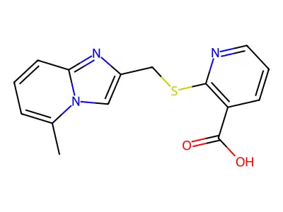 2-[(5-Methylimidazo[1,2-a]pyridin-2-yl)methylsulfanyl]pyridine-3-carboxylic acid structure