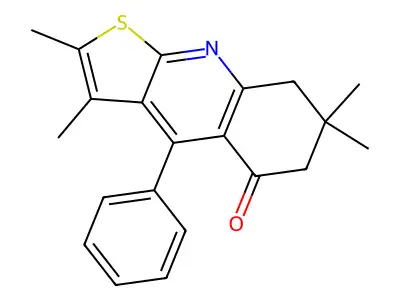 2,3,7,7-tetramethyl-4-phenyl-7,8-dihydrothieno[2,3-b]quinolin-5(6H)-one structure