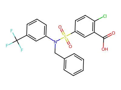 5-[Benzyl-(3-trifluoromethyl-phenyl)-sulfamoyl]-2-chloro-benzoic acid structure