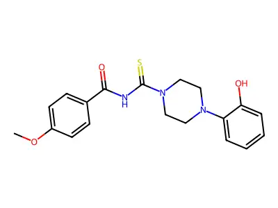N-[4-(2-hydroxyphenyl)piperazine-1-carbothioyl]-4-methoxybenzamide structure